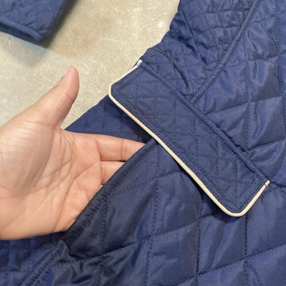 Chicos Jacket Womens 10 Clasic Navy Blue Quilted Elongated Outerwear Leather - Picture 6 of 14